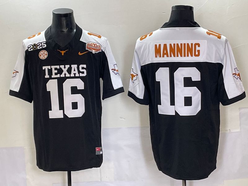 Men 2025 Texas Longhorns #16 Manning Black Nike NCAA Jersey style 01